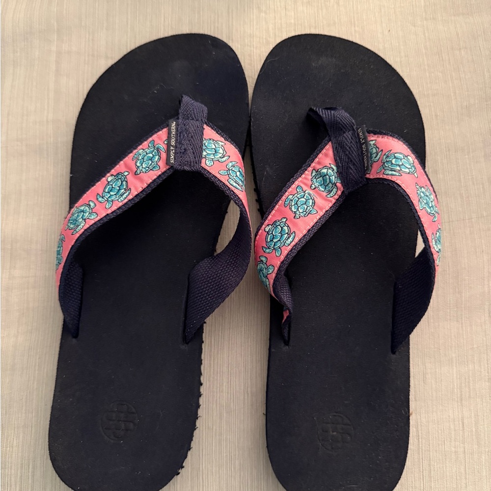 Floral Pink and Blue Flip Flops